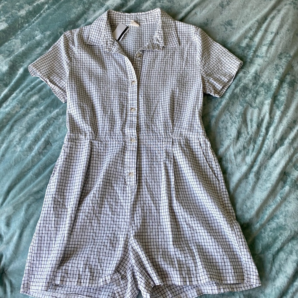 Black and white grid romper